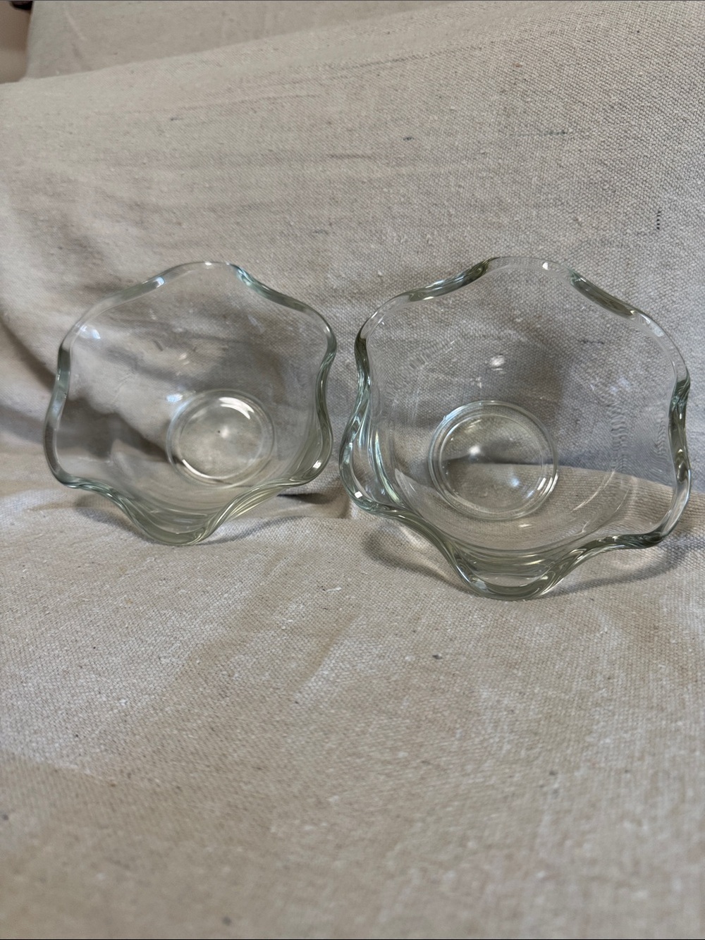 Vintage Clear Ruffled Glass Small Bowls / Dips & Dessert Dishes - Set of 2
